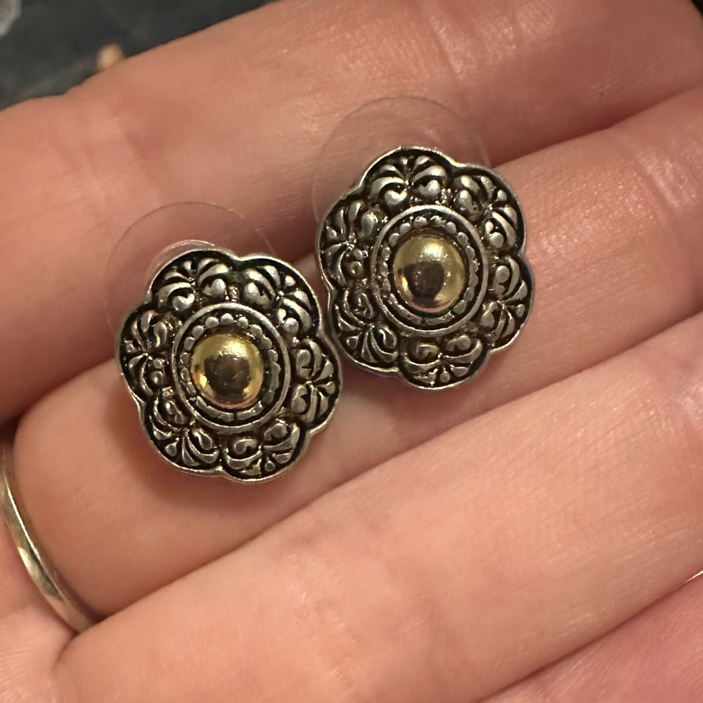 Elegant Silver and Gold Floral Stud Earrings